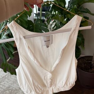 Reformation Lenzig white button front cropped top, size 0